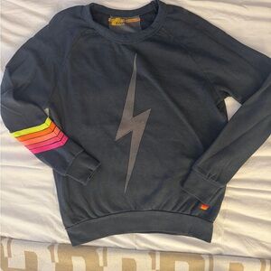 Aviator Nation Black Sweatshirt with Rainbow Sleeve